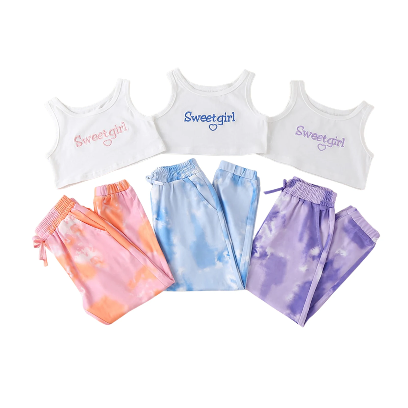 

Детский комплект, комплект, лето, с вышитой надписью и круглым вырезом топ + галстук-окрашенная длинные штаны для мальчиков и девочек, От 2 до ...