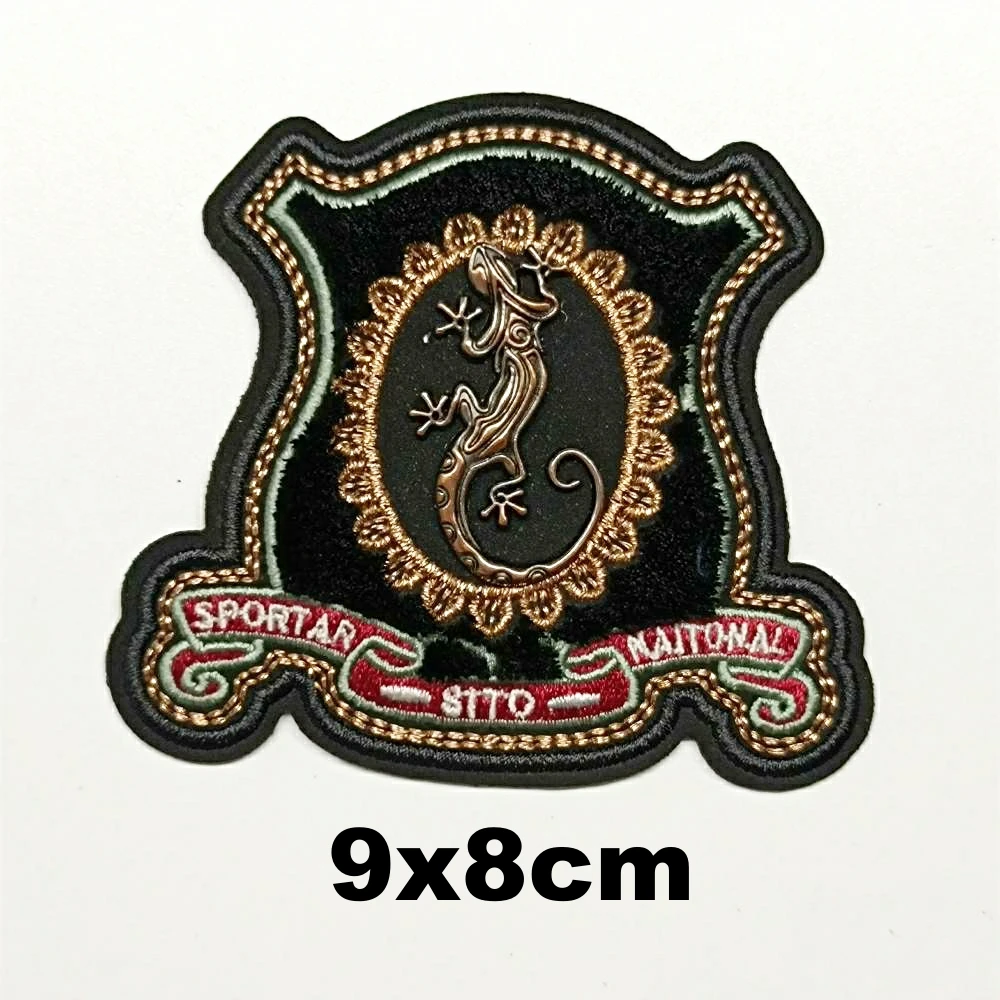 

DIY embroidery metal gecko letter leaf embroideried patches for clothing QR-3220