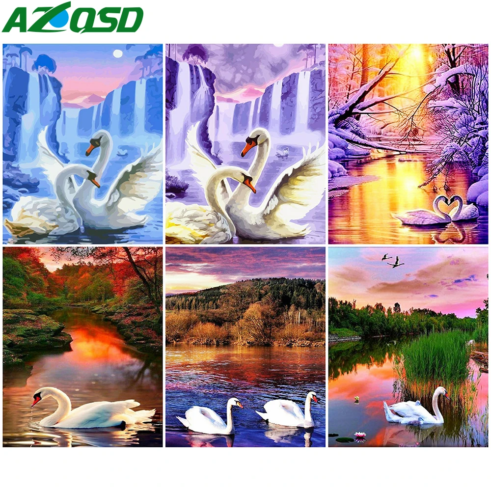 

AZQSD Painting By Numbers Swan 40x50cm Handpainted Gift DIY Coloring By Numbers Animal Picture For Living Room Home Decoration