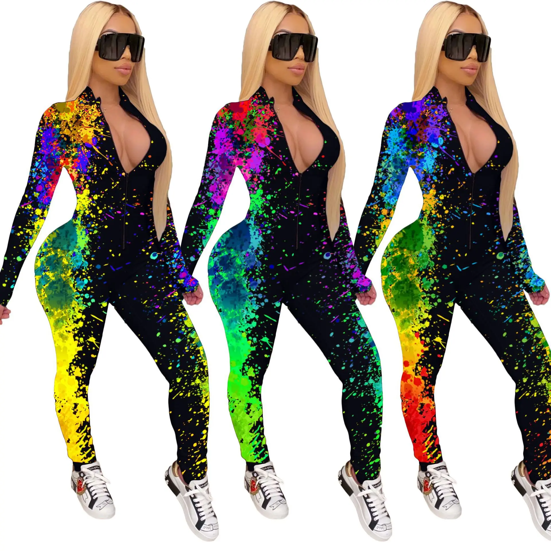 

Комбинезон женский с длинным рукавом и принтом чернилами