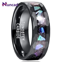 nuncad 8mm starry sky bottom abalone shell edge hammered lasa black tungsten carbide ring mens rings good quality