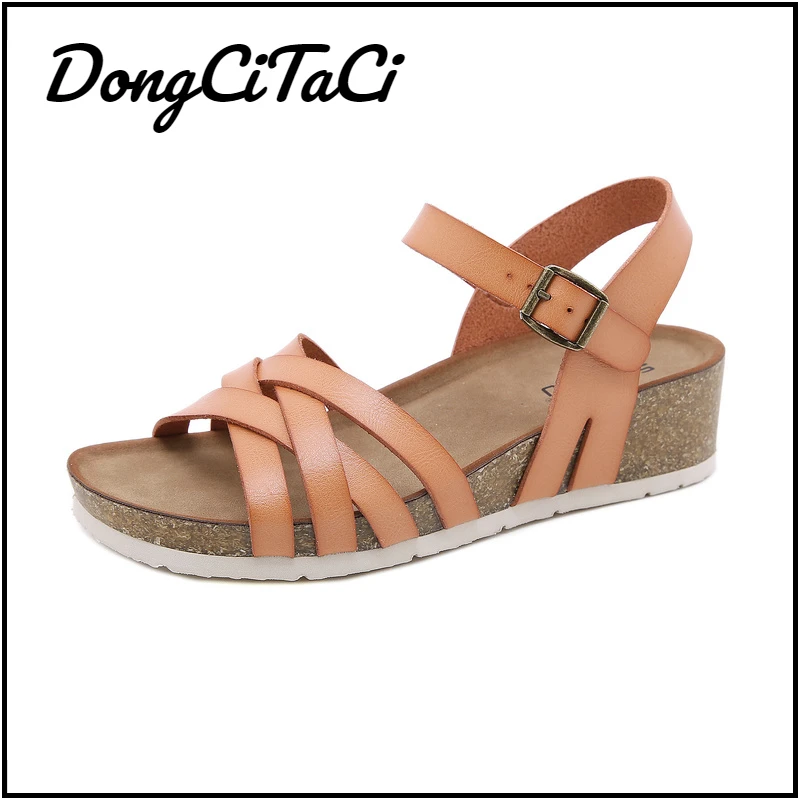 

DongCiTaCi Summer Women's Sandals Gladiator Flat Sandals Open Toe Shoes For Women Roman Retro Wedge Non Slip Beach Sandales