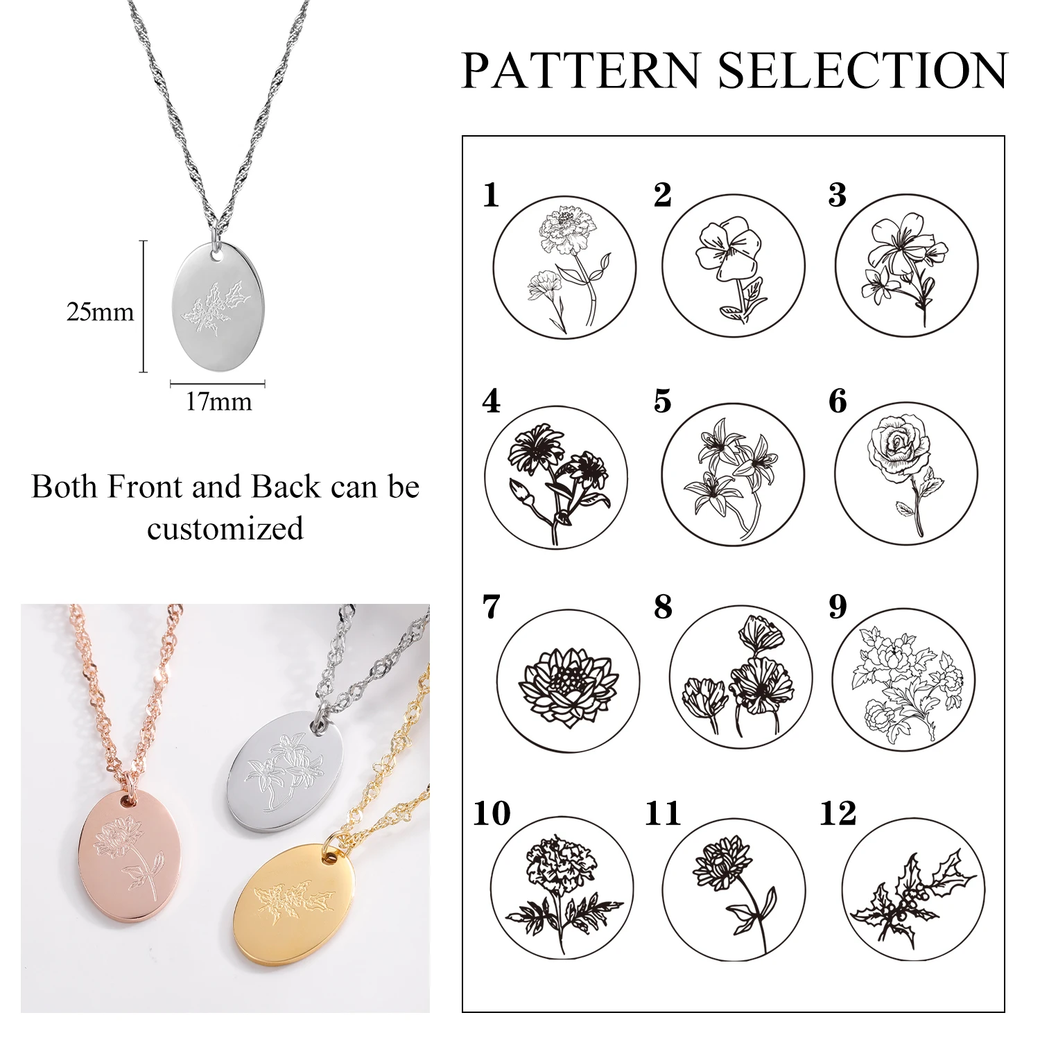 Ожерелье овального стержня из нержавеющей стали с гравировкой для женщин