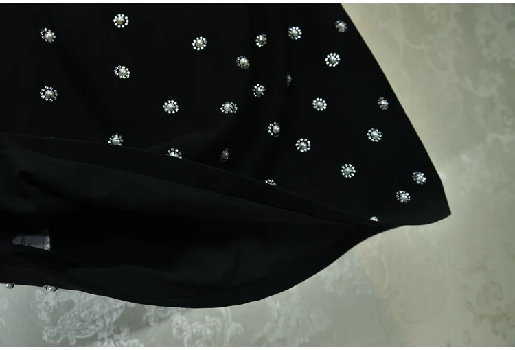 

New High Quality 2020 Women Aline Mini Skirt Luxury Diamonds Beading Party Elegant Skirts Female England Sweet Solid Black Skirt