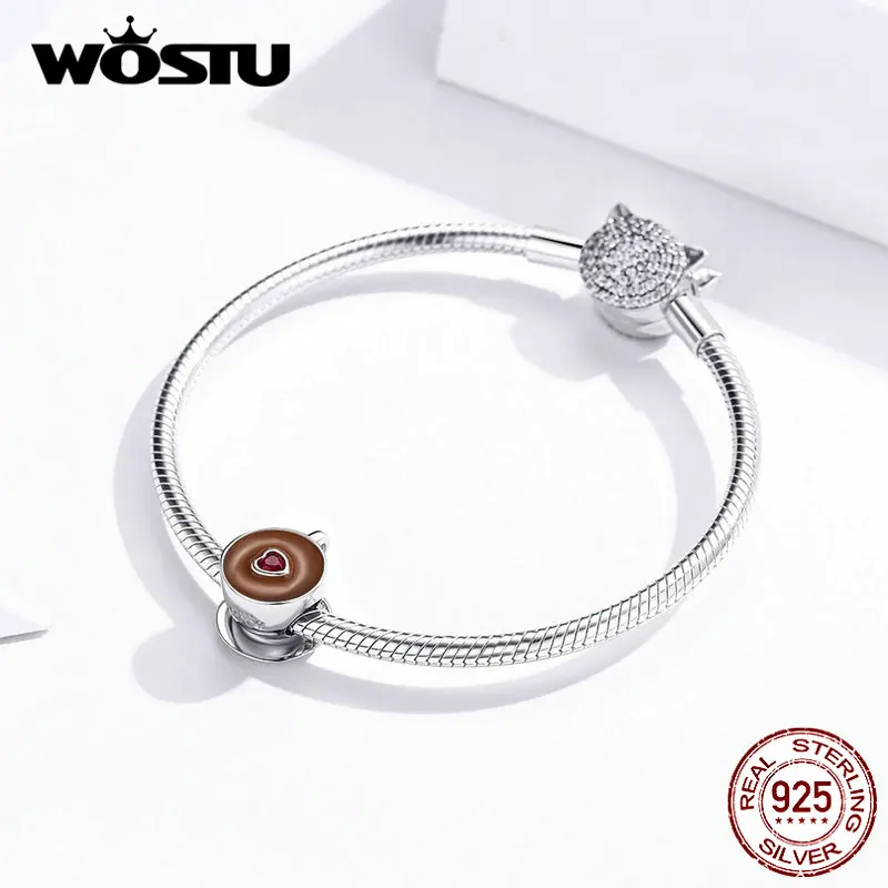 WOSTU Новое поступление 100% Настоящее серебро 925 пробы милые кофейные бусы кулон