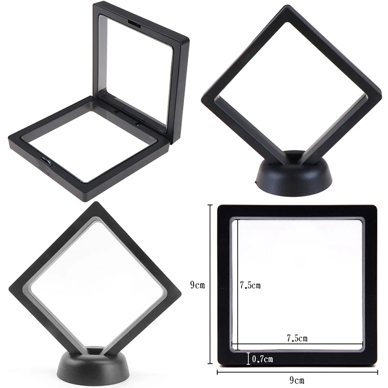 

Fashion Cases Displays Square 3D Albums Floating Frame Holder Black White Coin Box Jewelry Display Show Case For Wedding 90*90mm