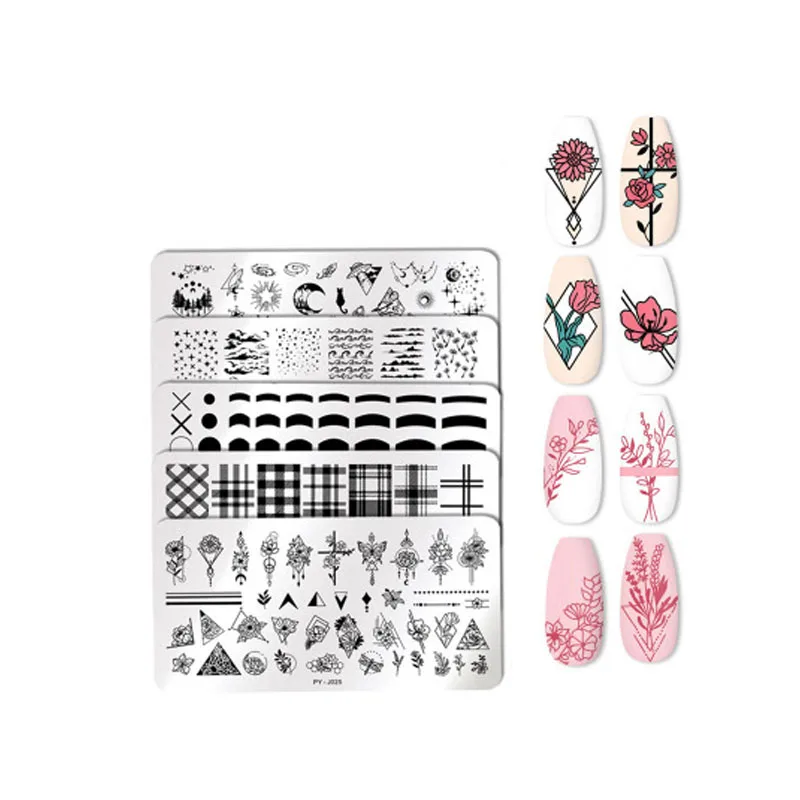 

Nail Stamping Plates Portrait Flower Spider Ghost Nail Art Board Template Steel Flower Geometric Printing Stencil Fashion Power