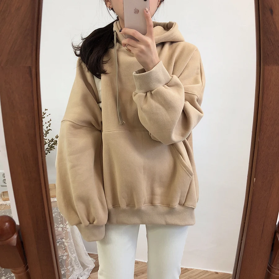 Для женщин плюс бархат утолщение с длинными рукавами Толстовка капюшоном