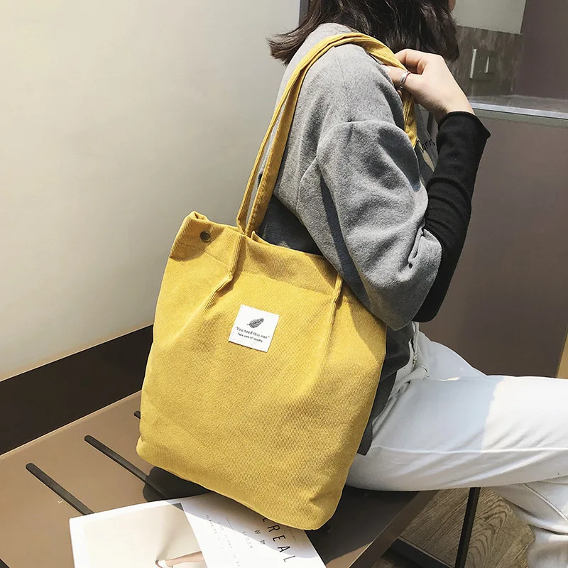 

Corduroy Casual Shopping Bag For Women Environmental Storage Reusable Foldable Eco Grocery Handbag Female Canvas Shoulder Bags