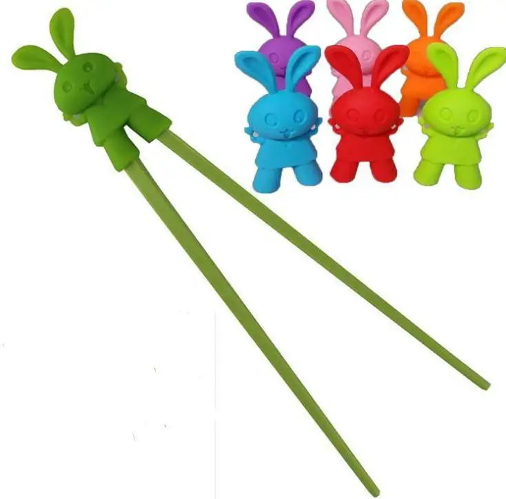 

Dhl Freeshipping 200pairs Children Kid Beginner Easy Fun Learning Training Helper Bunny Rabbit Rubber Plastic Chopsticks