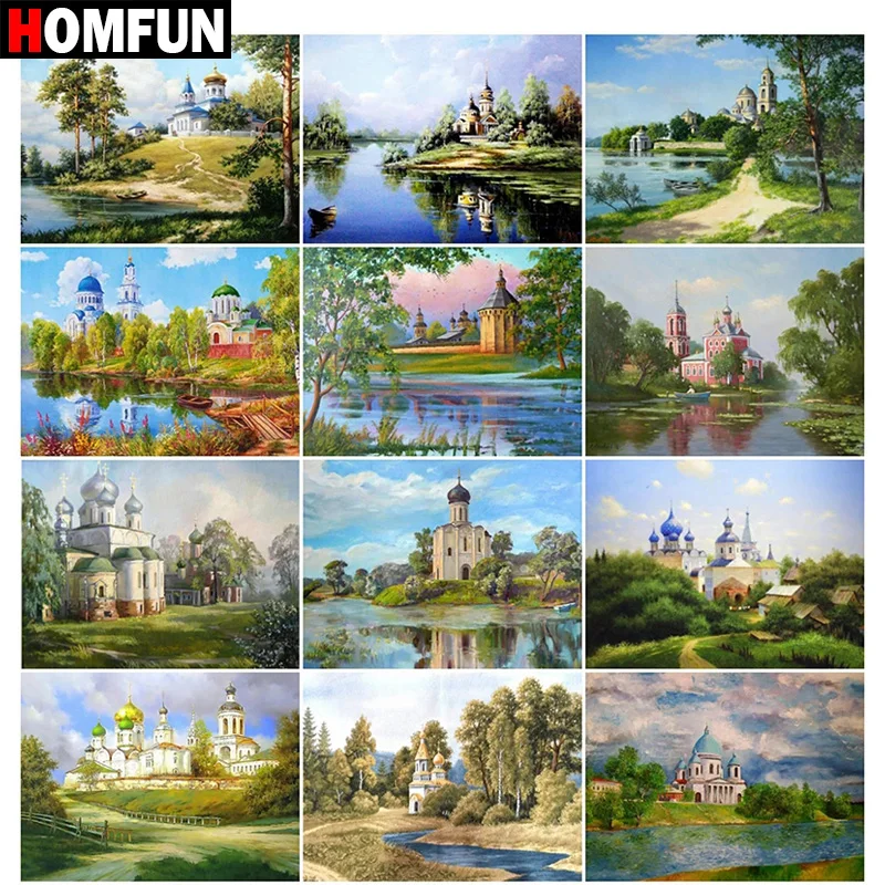 

Алмазная 5D Вышивка HOMFUN, картина с полными квадратными/круглыми стразами «сделай сам», вышивка крестиком с изображением лесного замка, подар...