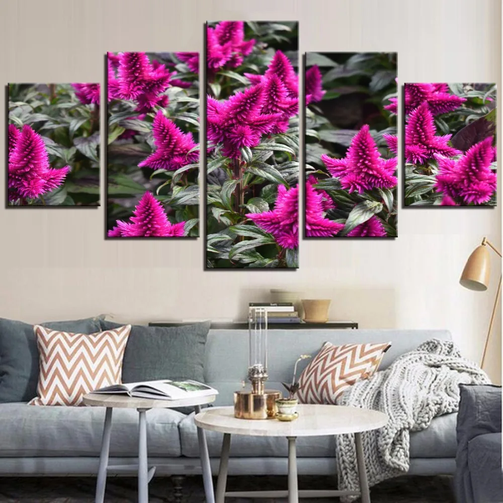 

5 Pieces Purple Flowers Canvas Painting Plants Posters Simple Style Pictures Roman Flower Wallpaper For Home Room Decor Artwork