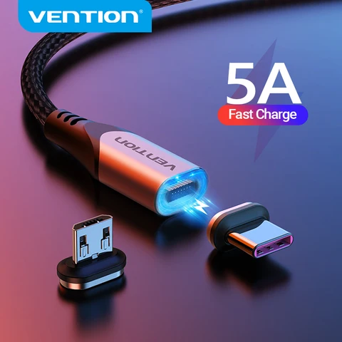 Магнитный кабель Vention USB Type-C, Micro USB, мобильный телефон, 5 А