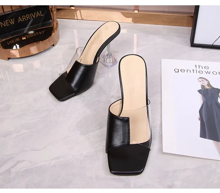 2022 Summer Women's Plus Size High Heel Slipper New Square Toe High Heel Fashion Open Toe Flip Flops Design Luxury Shoes