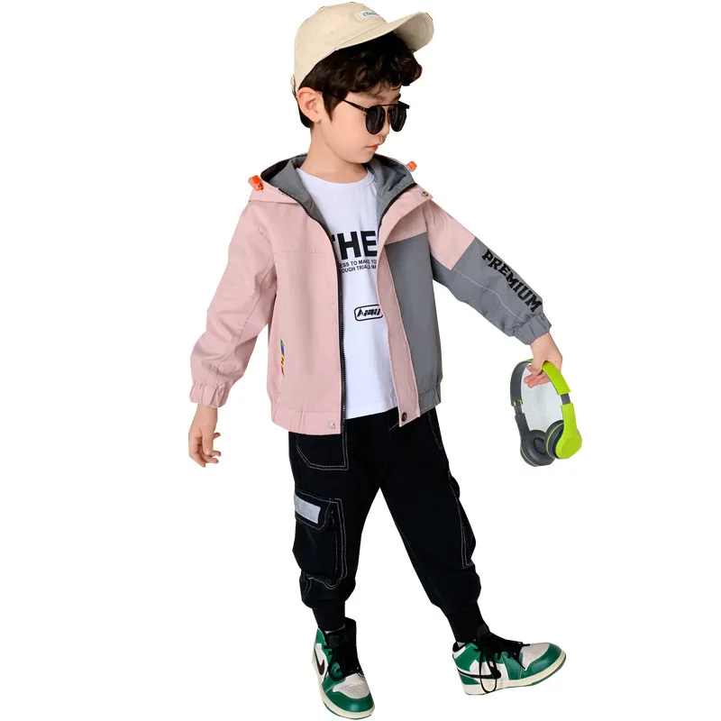 

Elegant Spring Summer Boys Clothing SuitsCoat + Pants 2pcs/Set Pullover Kids Teenager Outwear Sport Beach School High Quality