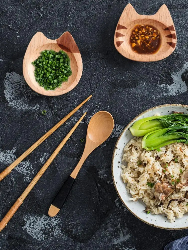 Деревянная тарелка для соуса японская в форме кошки миска домашней кухни мини