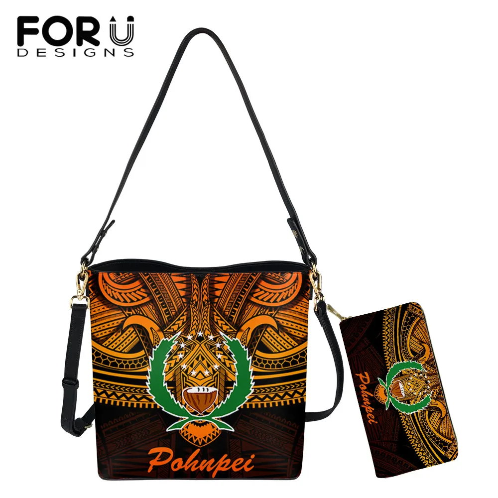 

FORUDESIGNS Women's Bag Luxury Brand Design Pohnpei Flag And Polynesia Tribe Female Party Handbag Shoulder Bag Ladies Wallet Set