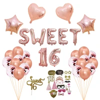 52pcsset sweet 16 party decorations rose gold birthday party decors adult foil balloons photo props sweet 16 party set supplies