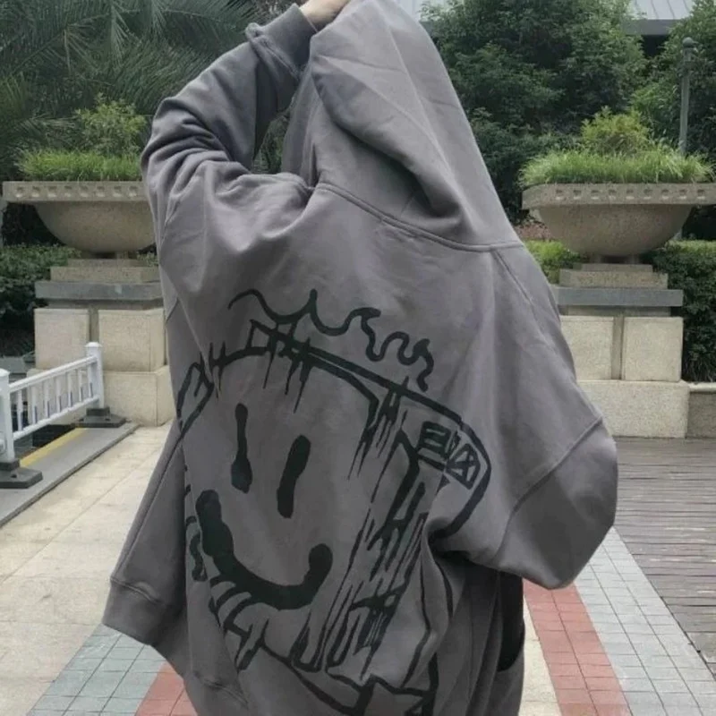 

FAKUNTN Gothic Hoodie Women Korean Anime Print Long Sleeve Zip Up Tracksuit Cotton Streetwear Oversized Hip Hop Coat Grunge