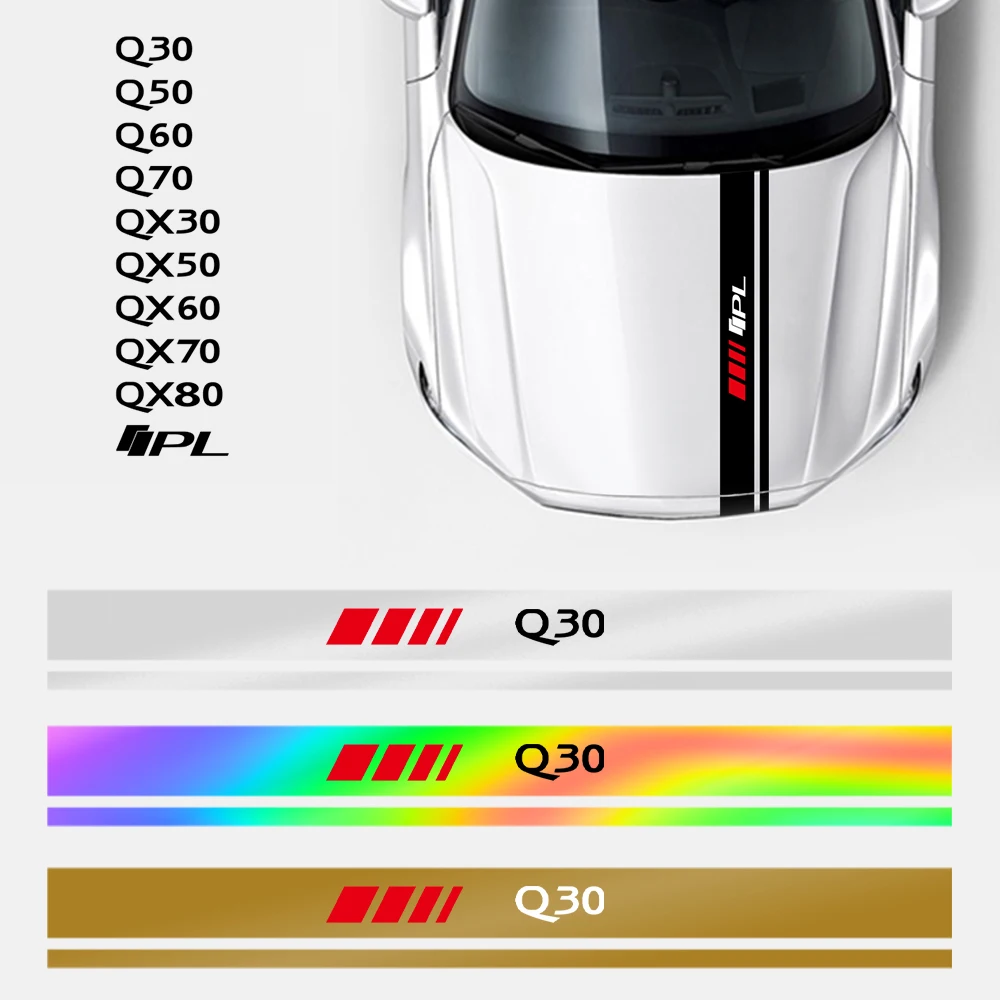 

Car Engine Covers Stripe Sticker For Infiniti FX35 Q50 Q30 ESQ QX50 QX60 QX70 EX JX35 G35 G37 Auto Vinyl Hood Bonnet Decoration