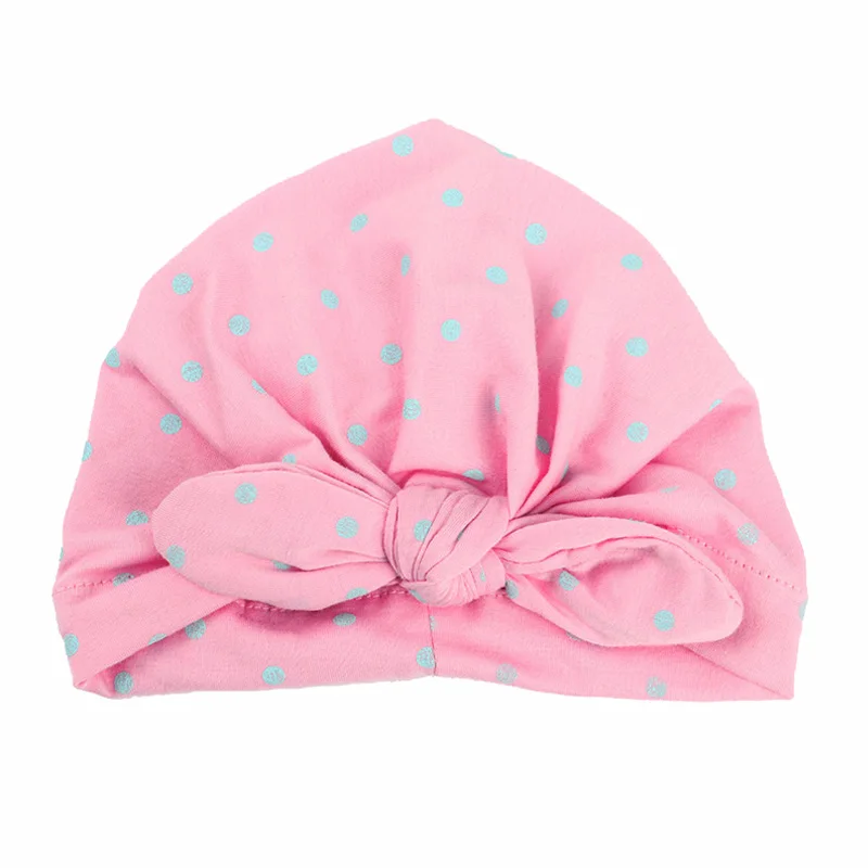 pink 1 шт., милые, в крапинку, шляпа с бантиком для маленьких девочек, хлопок, яркие цвета, Детская чалма колпачок для новорожденных девочек, эластичные Аксессуары для младенцев, От 0 до 2 лет - Цвет: pink