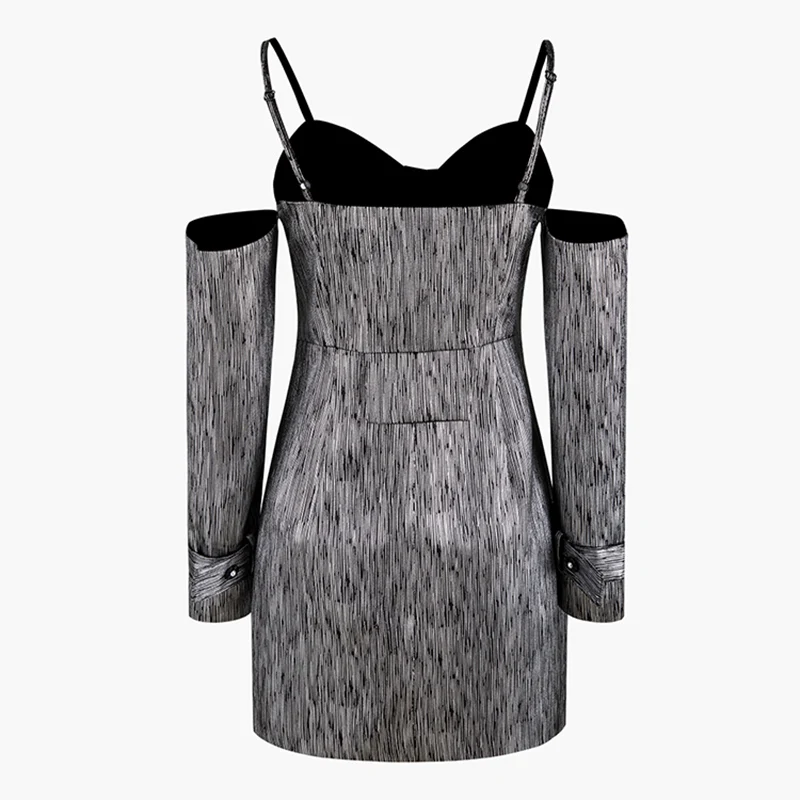 HIGH STREET 2019 стильное дизайнерское женское платье на тонких бретельках мерцающее