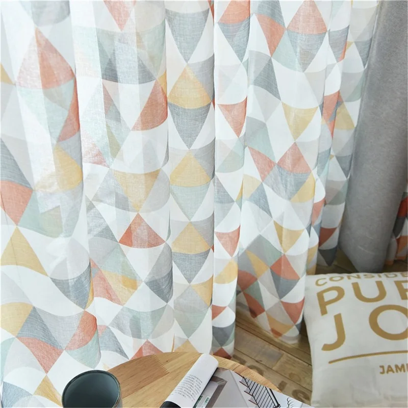

Nordic Modern Blue Orange Curtain Multicolor Triangle Stitching Curtains for Living Room Bedroom Window Home Decoration Custom