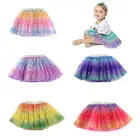 Радужная юбка-пачка для маленьких девочек, трехслойная фатиновая юбка принцессы для балета и танцев, блестящая юбка