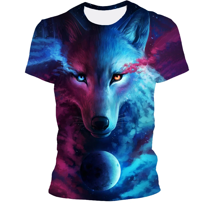 

2021 hot sale wolf head pattern printing 3D men's and women's short-sleeved T-shirt fashion O-neck shirt