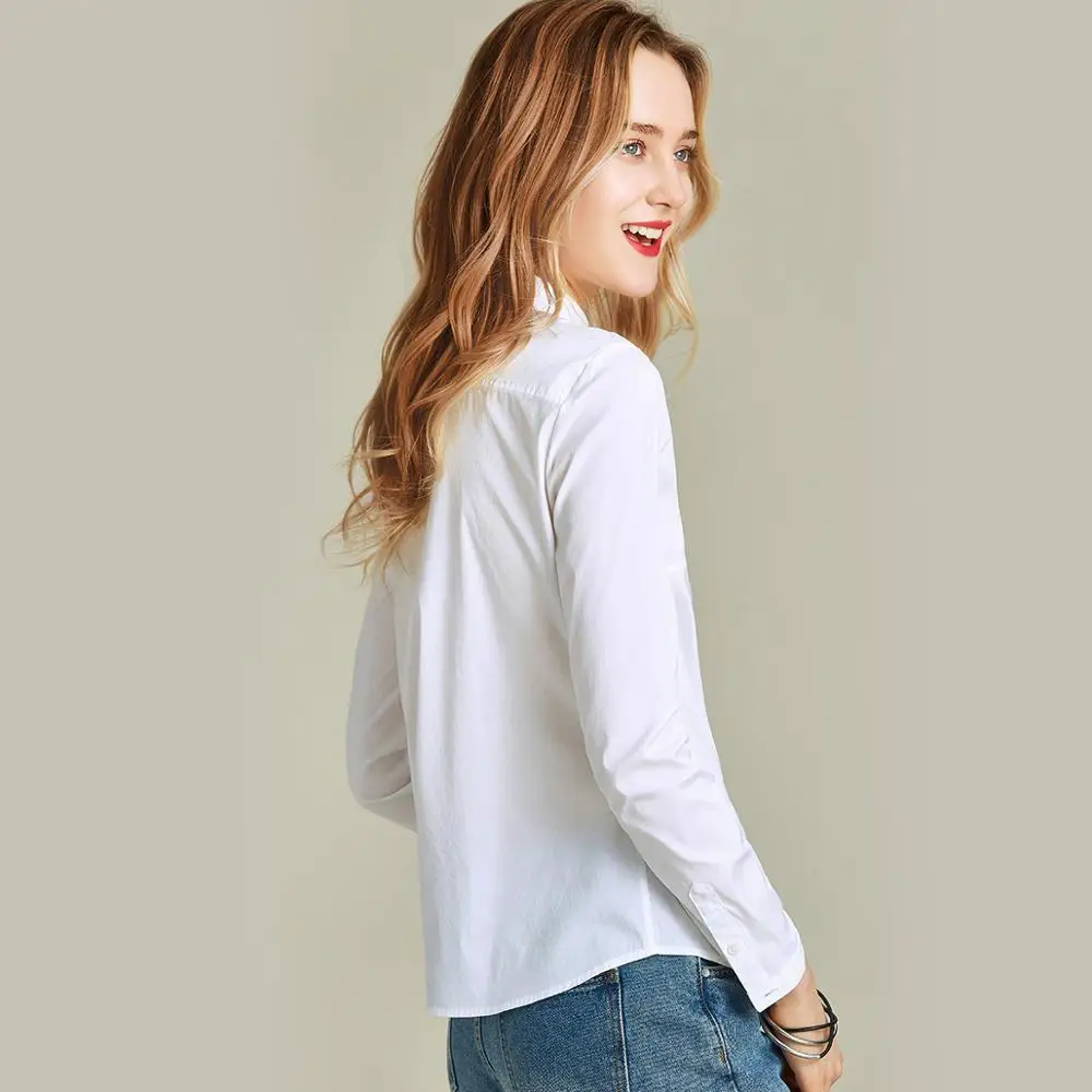 Женская однобортная хлопковая рубашка HAVVA однотонная белая блузка с длинным