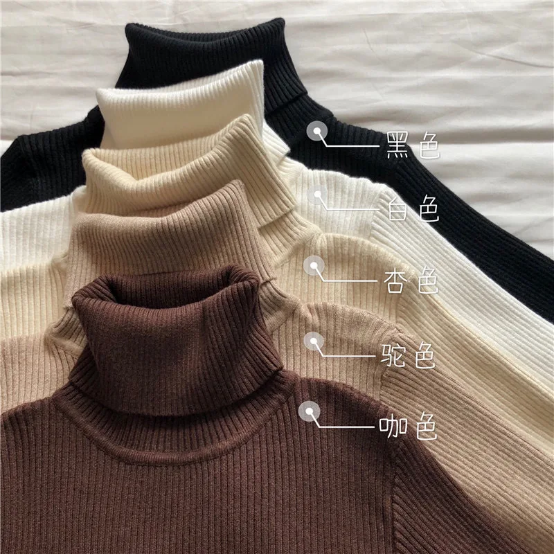 

UICVIE Autumn Winter Thick Sweater Women Knitted Ribbed Pullover Sweater Long Sleeve Turtleneck Slim Jumper Soft Warm Pull Femme