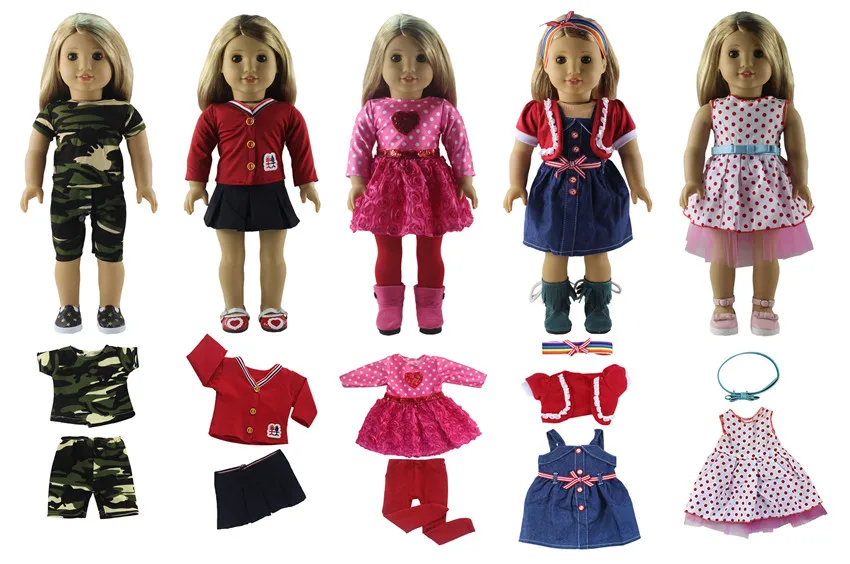 Hot 5 PCS Different Colors and Styles Doll Clothes for 18 inch American Bitty Baby S21 | Dolls Accessories