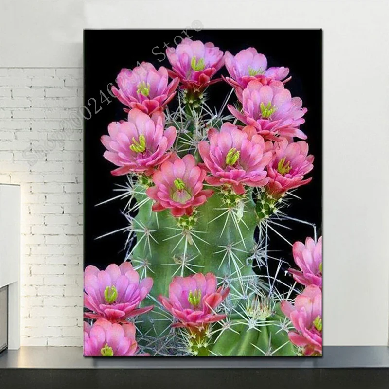 Алмазная вышивка сделай сам с изображением кактуса и цветов крестиком Набор для