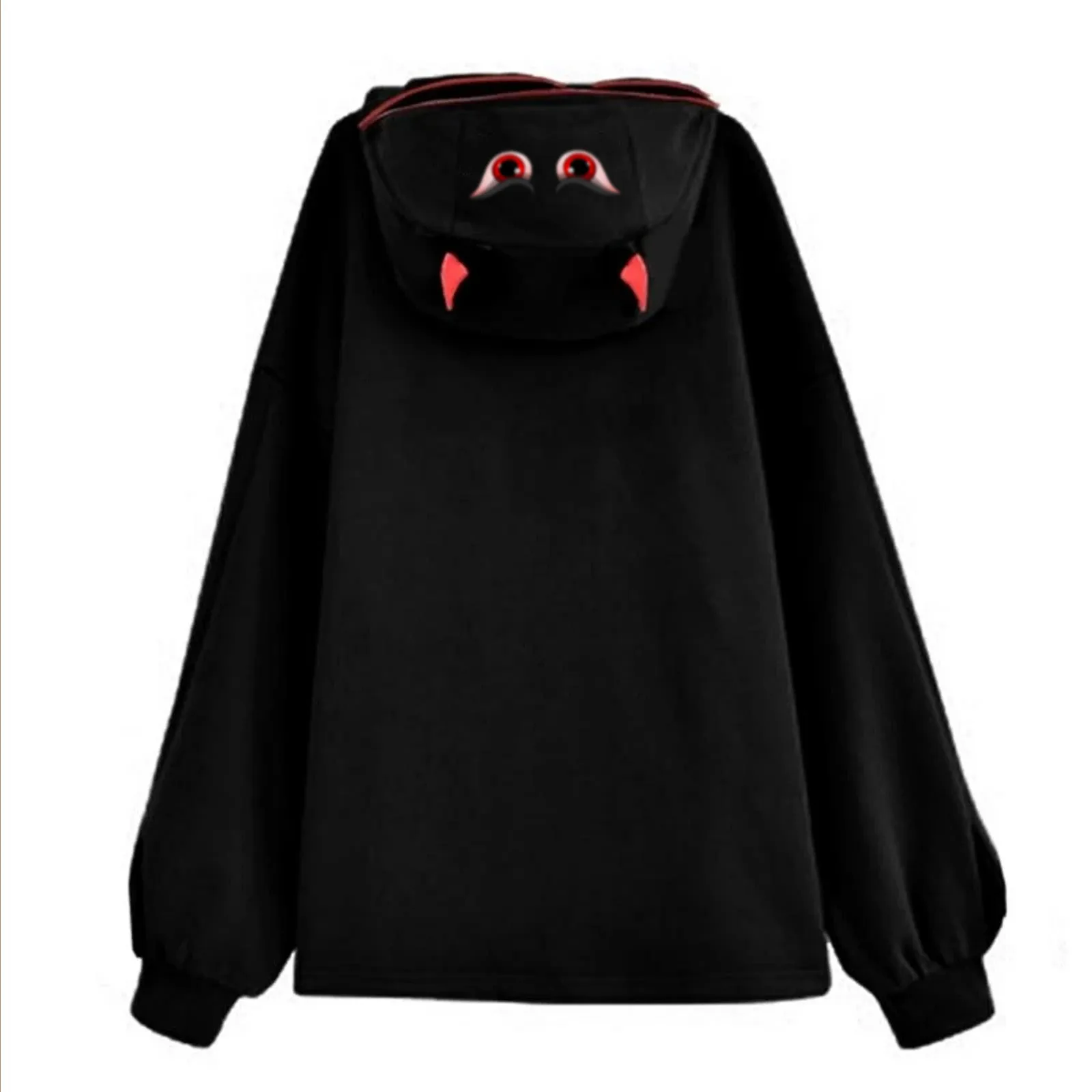 Women's Winter Parka 3D stitching cute little devil design pullover Solid sweatershirt WIth Big Pockets Oversized Pull épais | Женская