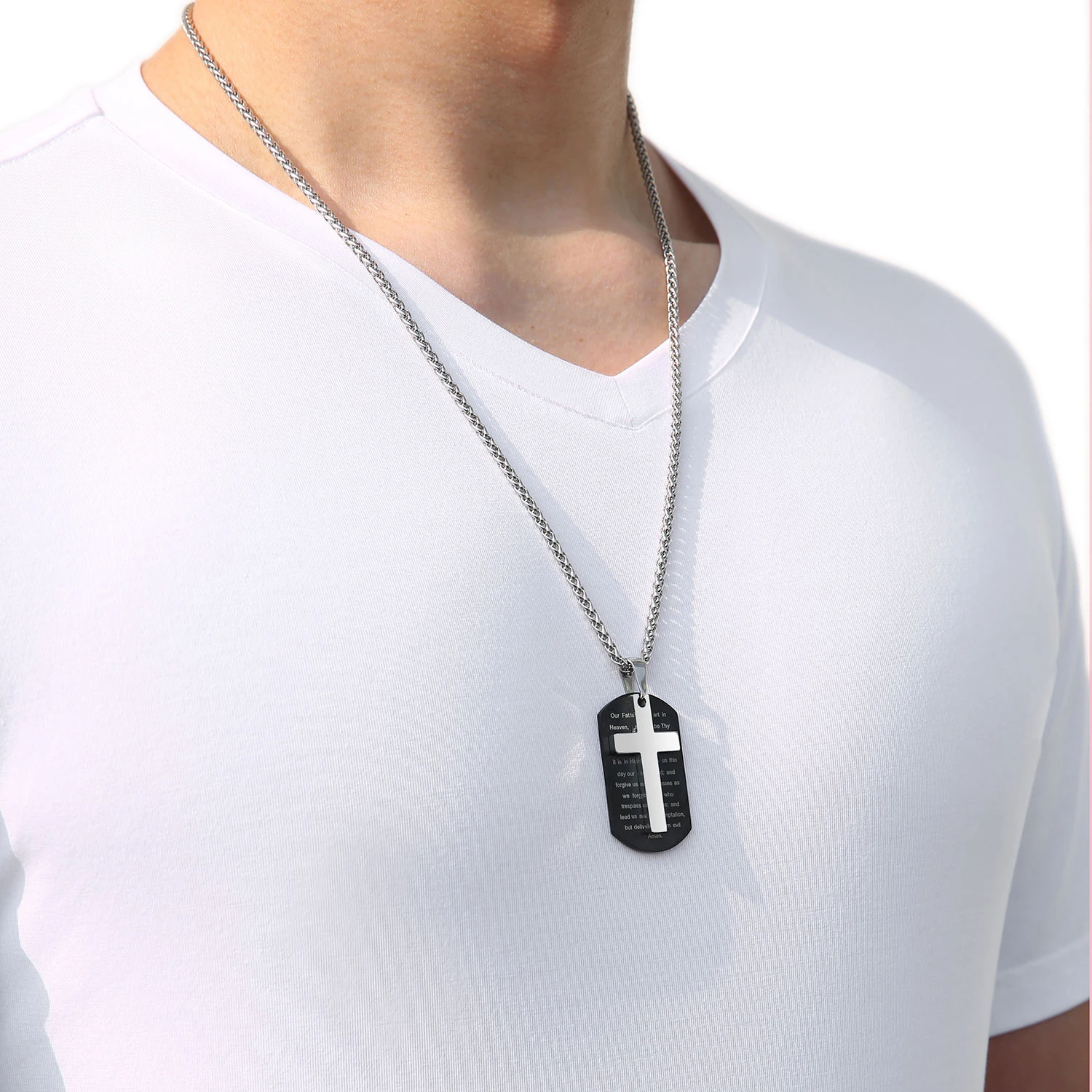 

Ascona Cross Pendant Men's Stainless Steel Necklace Catholic Prayer Message Party Banquet Fashion Jewelry Decoration