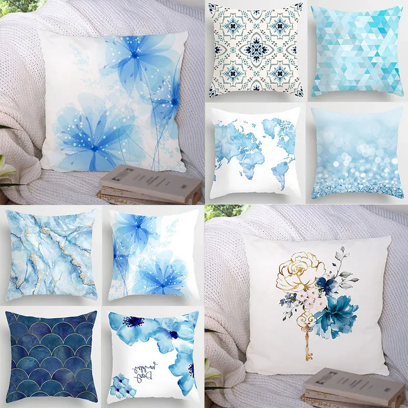 

Lake Blue Marble Geometric Cushion Cover Decorative Pillowcase 45*45cm Polyester Sofa Throw Pillow Cases Home Decor Pillowcover