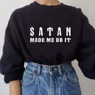 Женский свитшот с длинным рукавом сатана сделала я это, готический черный Модный пуловер с капюшоном в стиле Харадзюку, топы, повседневное Свободное пальто