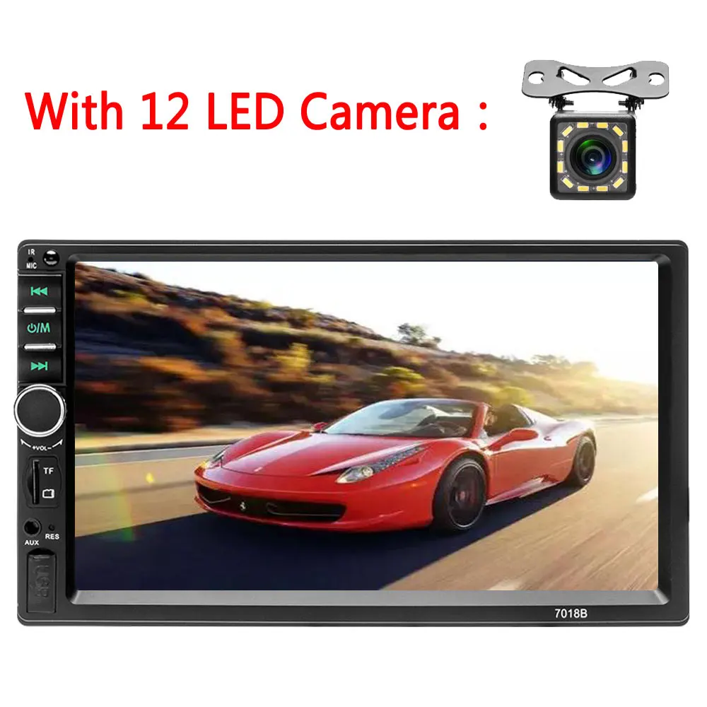 With 12 LED Camera Podofo Авторадио " 2 Din сенсорный экран мультимедийный плеер Bluetooth зеркальная связь камера заднего вида 7018B FM MP5 плеер - Цвет: With 12 LED Camera