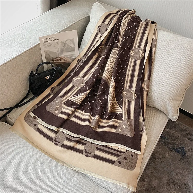 

Winter Cashmere Scarf Women Iron Tower Thicken Warm Shawls and Wrap Double-sided Foulard Female Bufanda Pashmina Soft Blanket