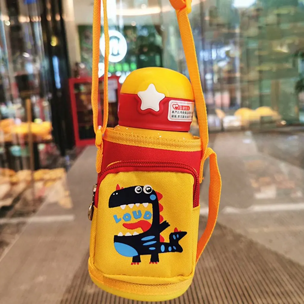 

360ml Kids Thermos Mug With Straw Stainless Steel Dinosaur Vacuum Flasks Children Cute Thermal Water Bottle Thermocup with Bag