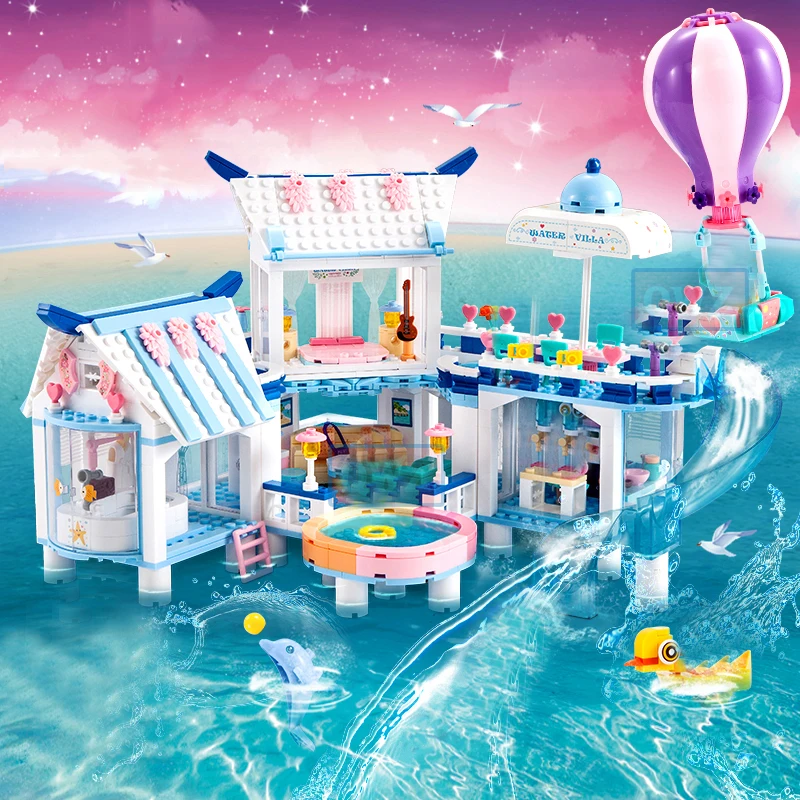 

Aegean Sea Series Building Blocks City Pool Villa Car Girl Friends Princess Prince Bricks Toy For Children Kids Christmas Gift