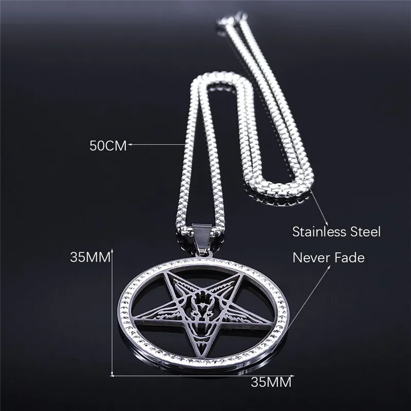 

Large Talisman Baphomet Crystal Stainless Steel Men/Women Goat PIN Necklaces Jewerly Satanic PIN Lucifer Patch collier N4830S03