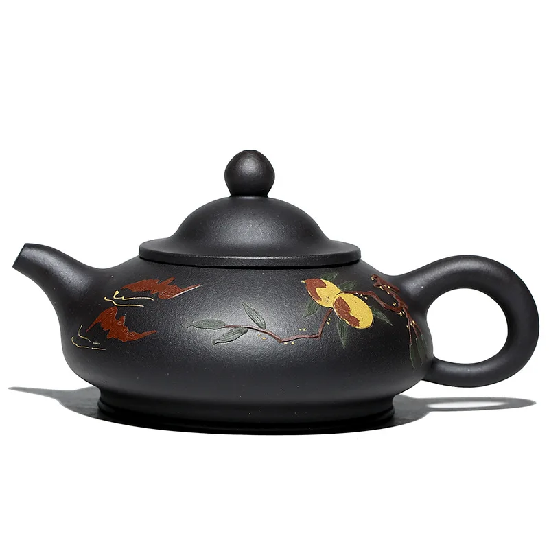 

Handmade purple clay pot raw ore black mud jiangliming clay painting Fushou Ruyi pot gift goods