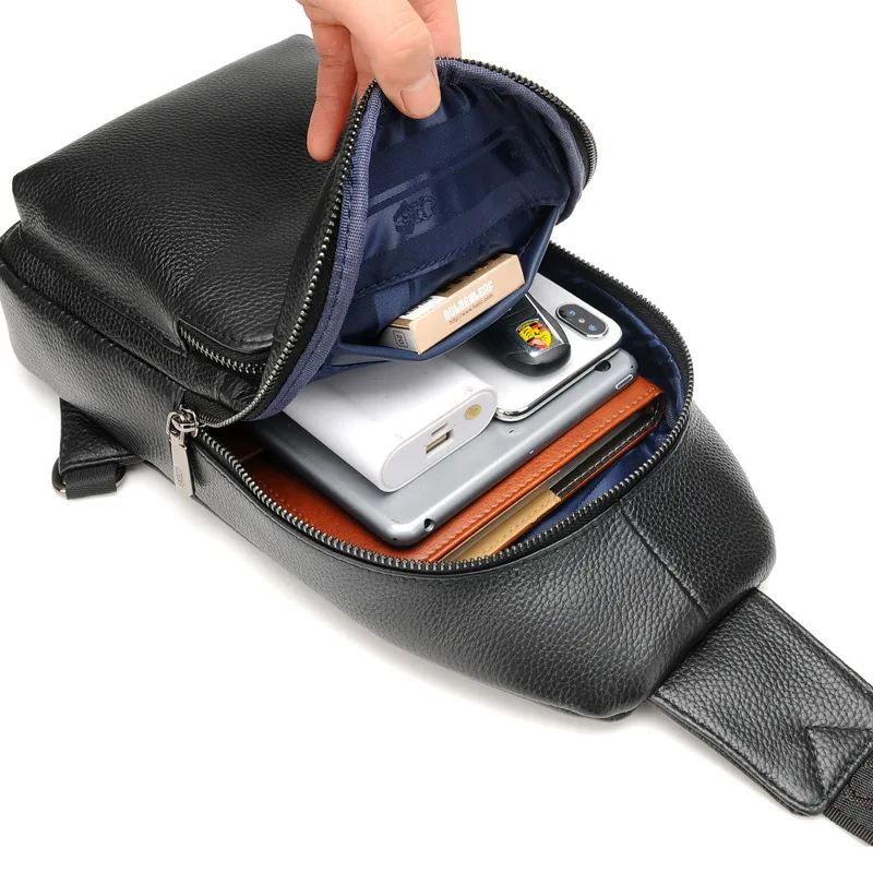

New Fashion Men's Chest Bag Toy Layer Cowhide Shoulder Cross body Bag Male Casual Travel BagMessenger bag Soft Handbag