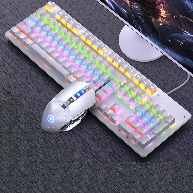 white keyboard mouse Механическая клавиатура черная ось синий переключатель Ретро панк игровая клавиатура мышь наушники Комплект из трех предметов кабель для рабочего стола Loptap - Цвет: white keyboard mouse