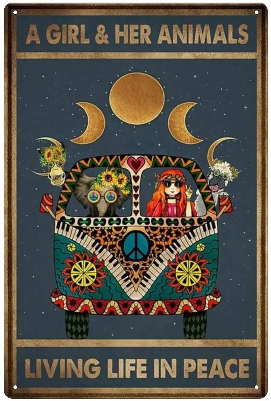 

Retro Tin Signs-A Girl & Her Animals Living Life in Peace, Bar Garage Bathroom Art Wall Metal Decoration 8 Inch X 12 Inch.