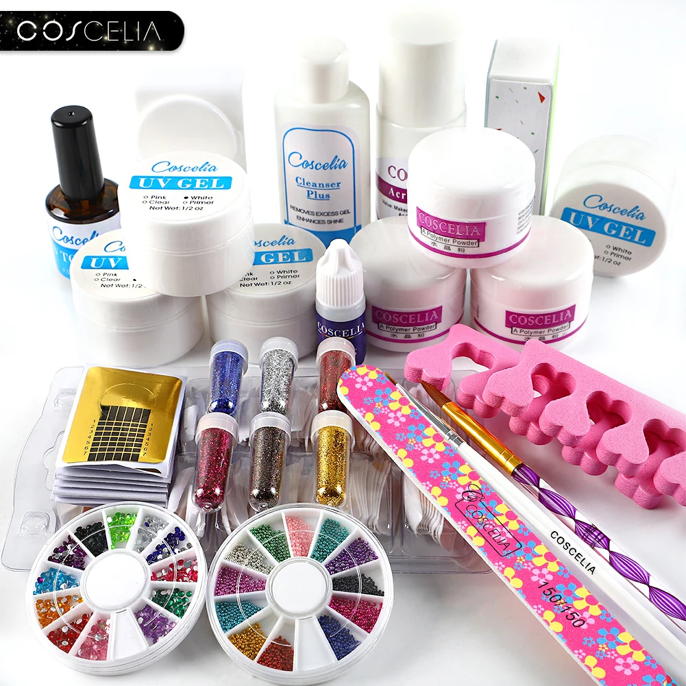 COSCELIA Pro акриловый набор для ногтей маникюрный педикюр инструментов УФ гель