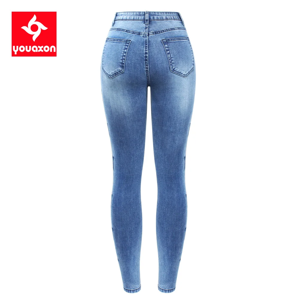 2142 Youaxon Новое поступление вышитые звезды джинсы для женщин стрейч пять карманов