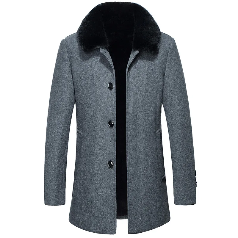 

2021 cross-border explosion models new middle-aged woolen coat men with fur collar plus velvet thick dad factory direct sales