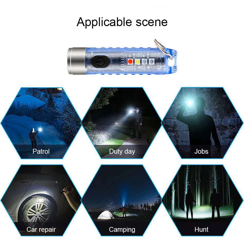 

Keychain Flashlight Portable Waterproof Sidelight Mini USB Rechargeable LED Torch Light Emergency Lamp For Outdoor Camping